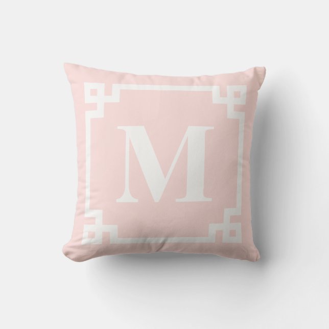 Blush Pink Greek Key Border Monogram Pillow II (Front)