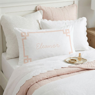 Blush Pink Greek Key Monogram Standard Pillow Case
