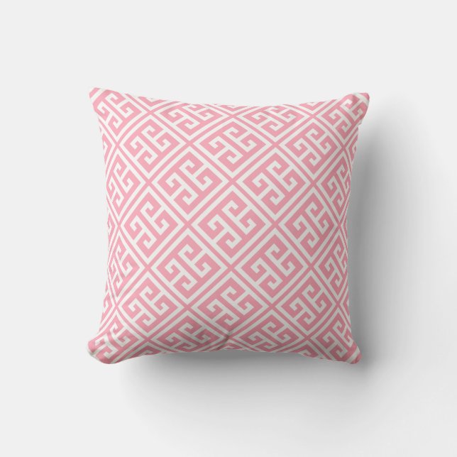 Blush Pink Greek Key Pattern Cushion (Front)