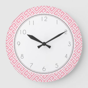 Blush Pink Greek Key Pattern Large Clock