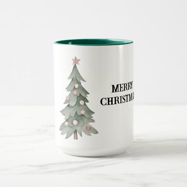 Blush Pink Green Christmas Tree with Star Mug (Center)