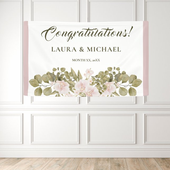 Blush Pink, Green, Elegant Boho Style Wedding Bann Banner (Elegant Blush Pink Floral Wedding Banner)