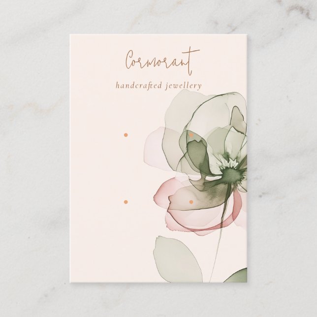 Blush Pink Green Flower 2 Stud Earring Display Business Card (Front)