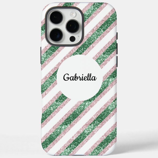 Blush Pink Green Glitter Stripes Case-Mate iPhone Case (Back)