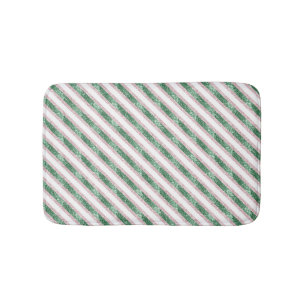 Blush Pink Green Glitter Stripes Christmas   Bath Mat