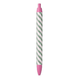 Blush Pink Green Glitter Stripes Christmas Black Ink Pen