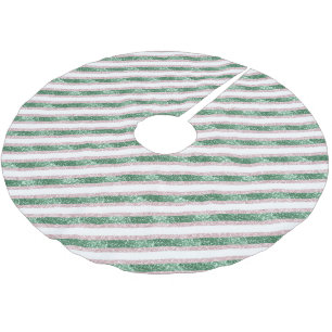 Blush Pink Green Glitter Stripes Christmas Brushed Polyester Tree Skirt