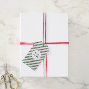 Blush Pink Green Glitter Stripes Christmas Gift Tags