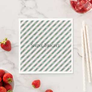 Blush Pink Green Glitter Stripes Christmas Napkin