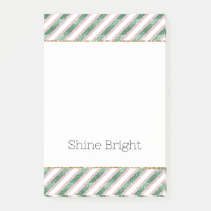 Blush Pink Green Glitter Stripes Christmas Post-it Notes