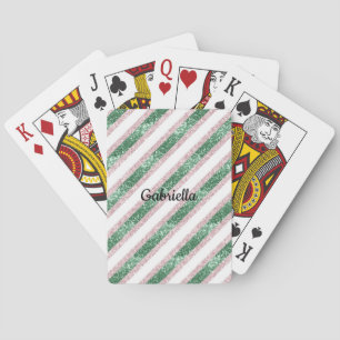 Blush Pink Green Glitter Stripes Playing Cards