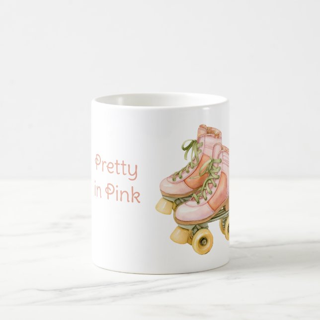 Blush Pink Green Laces Roller Skates Coffee Mug (Center)