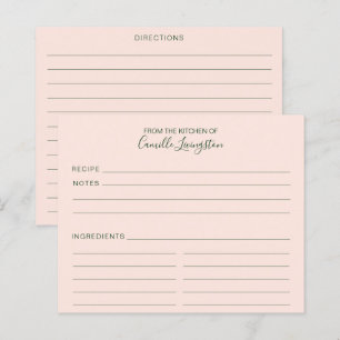 Blush Pink Green Minimalist Custom Recipe Cards