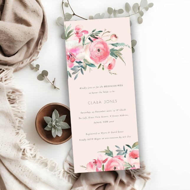 Blush Pink Green Rose Orchid Floral Bridal Shower Invitation (Creator Uploaded)