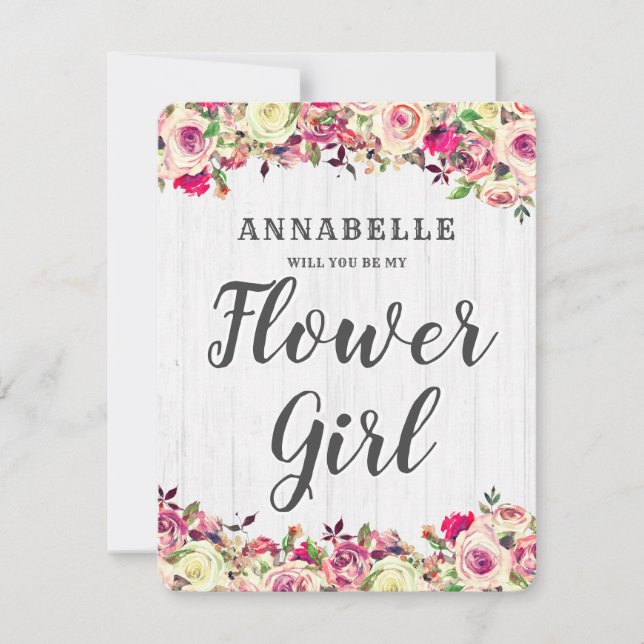 Blush Pink & Green Rose Will You Be My Flower Girl Invitation (Front)