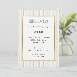 Blush Pink Green Stripes Birthday Invitation