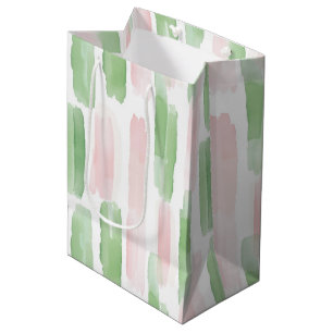 Blush Pink Green White Streaks Birthday Medium Gift Bag