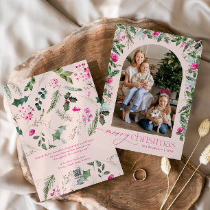 Blush Pink & Greenery Arch Merry Christmas Photo Holiday Card