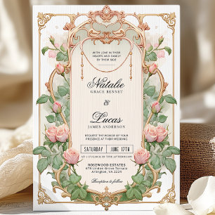 Blush Pink Greenery Art Nouveau Wedding Invitation