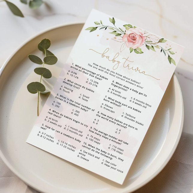 Blush pink greenery baby trivia game (Creator Uploaded)