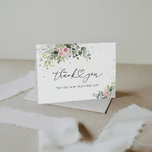 Blush Pink Greenery Bridal Shower Flat Thank You Card
