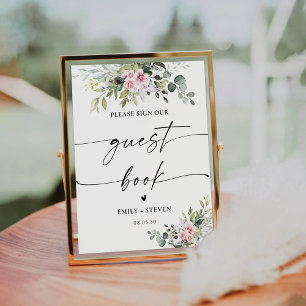 Blush Pink Greenery Bridal Shower Guest Book Sign