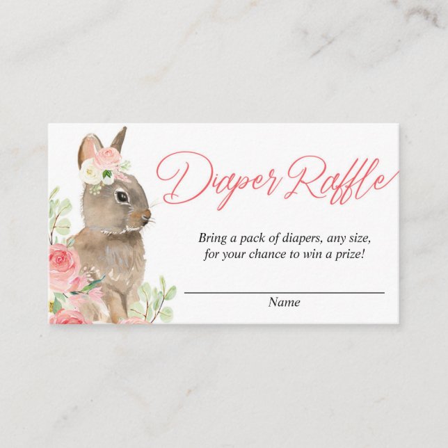 Blush pink greenery bunny baby diaper raffle cards (Front)