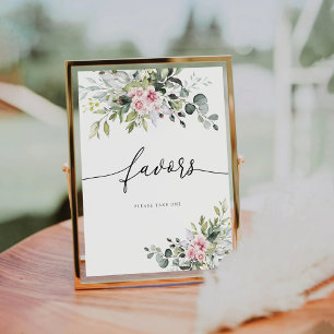 Blush Pink Greenery Floral Favours Sign