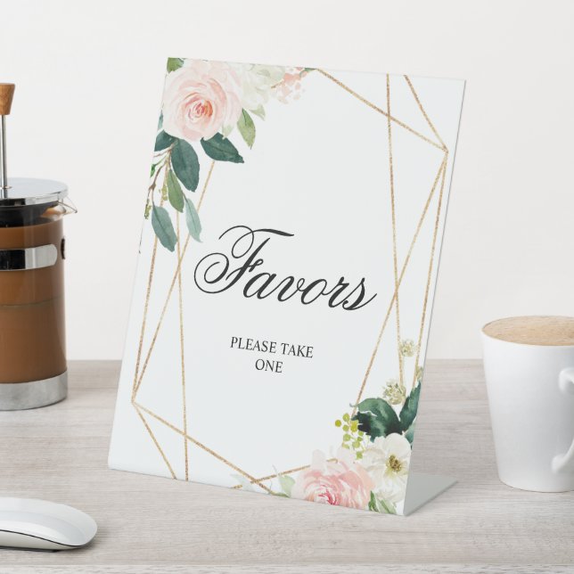 Blush Pink & Greenery Leaves Shower Favours Sign (In SItu)