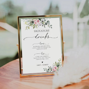 Blush Pink Greenery Signature Drinks Sign