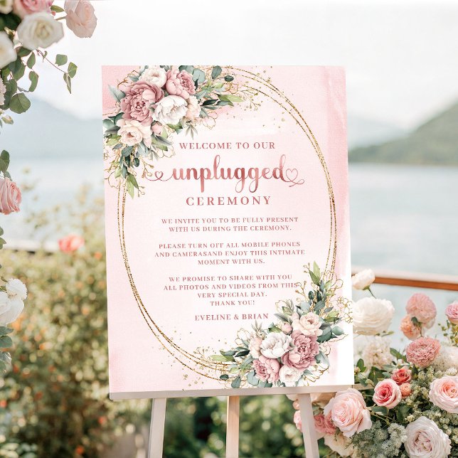 Blush Pink Greenery Unplugged Ceremony Sign (Blush Pink Greenery Unplugged Ceremony Sign

)
