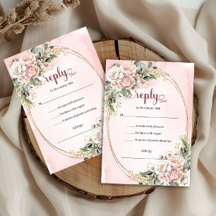 Blush Pink Greenery Watercolor Wedding RSVP Card