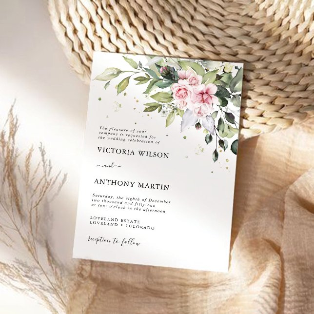 Blush Pink Greenery Wedding Invitation (Creator Uploaded)