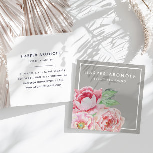 Blush Pink & Greige Antique Peony Square Business Card