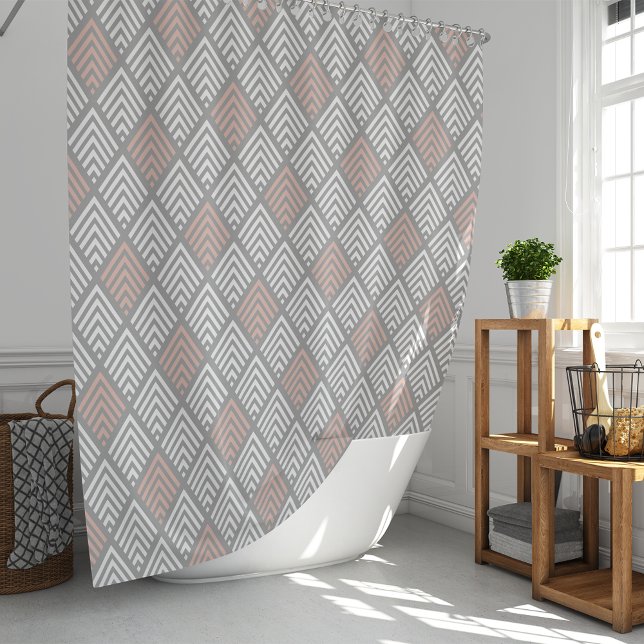 Blush Pink, Grey and White Diamond Arrow Pattern Shower Curtain (Creator Uploaded)