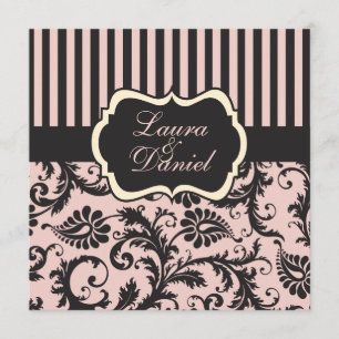 Blush Pink, Grey, Cream Striped Damask Invite