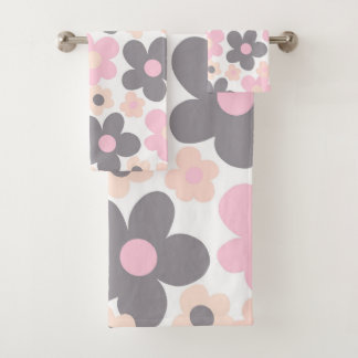 Blush Pink Grey Daisies Retro Dream #1 #retro #art Bath Towel Set