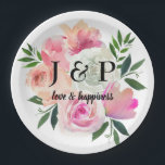 Blush Pink & Grey Floral Botanical Monogram Paper Plate<br><div class="desc">Give your guests pretty in pink,  blush,  & grey plates to match or dress up your wedding or party celebration!</div>