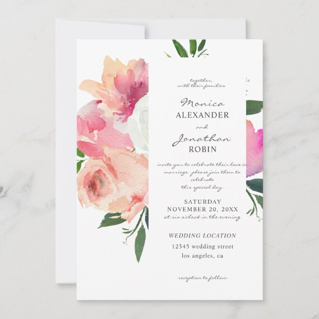 Blush Pink & Grey Floral Botanical Wedding V2 Invitation (Front)