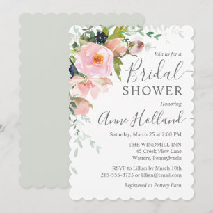 Blush Pink & Grey Floral Bouquet Bridal Shower Invitation