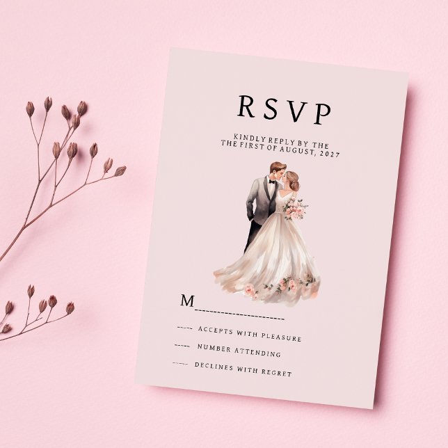 Blush pink grey floral couple photo RSVP Invitation (Blush pink gray floral couple photo RSVP )