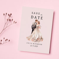 Blush pink grey floral couple photo Save the Date
