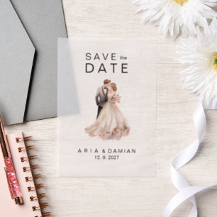 Blush pink grey floral couple photo Save the Date  Vellum Invitations