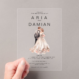 Blush pink grey floral couple photo Wedding Acrylic Invitations