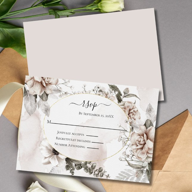 Blush Pink Grey Floral Elegant Formal Wedding RSVP Card (Blush Pink Gray Floral Watercolor Wedding RSVP Card)