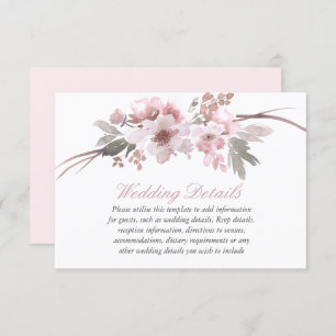 Blush Pink & Grey Floral Wedding Reception Details Invitation