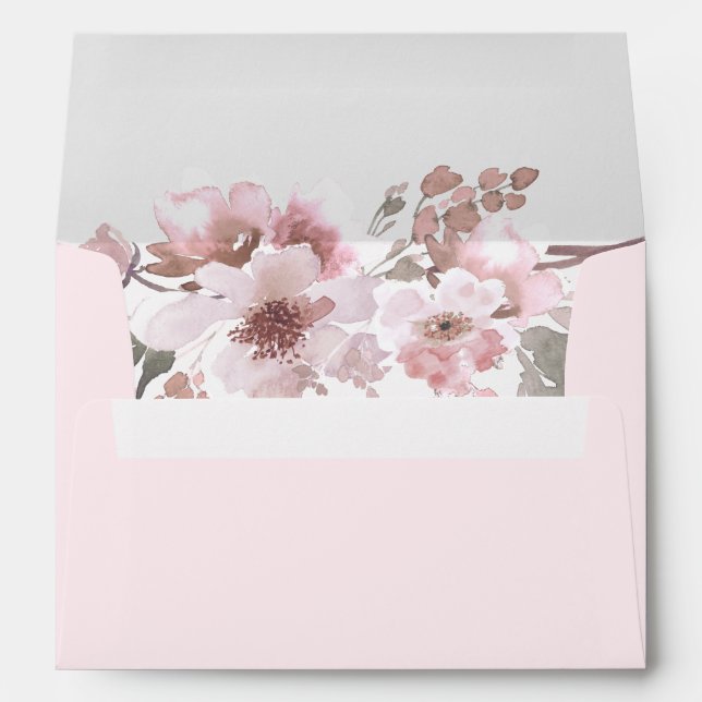 Blush Pink & Grey Flowers Wedding Envelope (Back (Bottom))