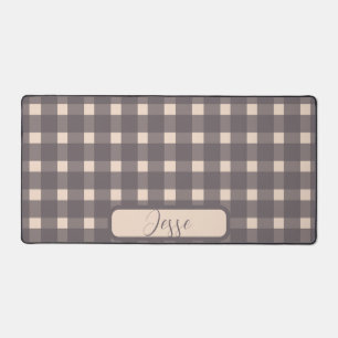 Blush Pink Grey Gingham Pattern Desk Mat