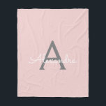 Blush Pink Grey Girly Script Monogram Name Modern Fleece Blanket<br><div class="desc">Blush Pink and Grey Faux Script Monogram Add Your Own Name Fleece Blanket. This makes the perfect sweet 16 birthday,  wedding,  bridal shower,  anniversary,  baby shower or bachelorette party gift for someone that loves glam luxury and chic styles.</div>