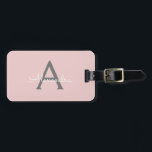 Blush Pink Grey Girly Script Monogram Name Modern Luggage Tag<br><div class="desc">Blush Pink and Grey Monogram Add your own Name Script Luggage Bag Tag The bag tag makes the perfect sweet 16 birthday,  wedding,  bridal shower,  baby shower or bachelorette party gift for someone decorating her room in style.</div>